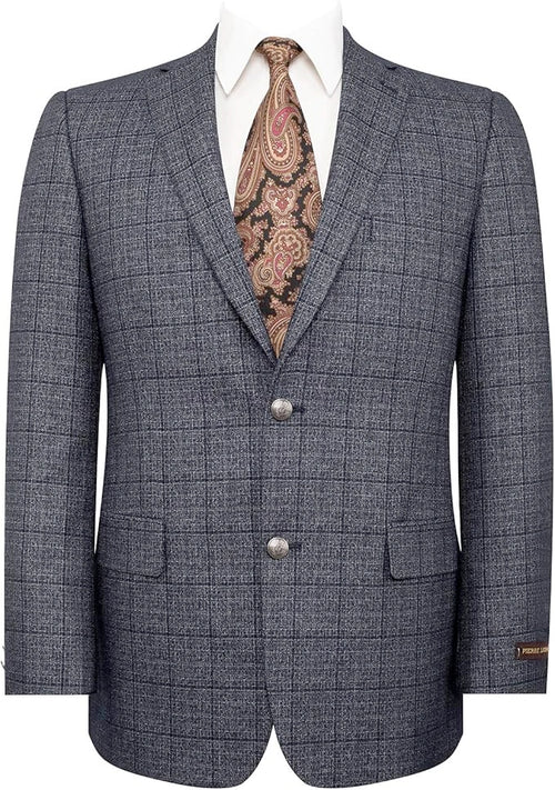 Men’s Charcoal Gray Windowpane Check Blazer – Classic Two Button Formal Sport Coat Jacket