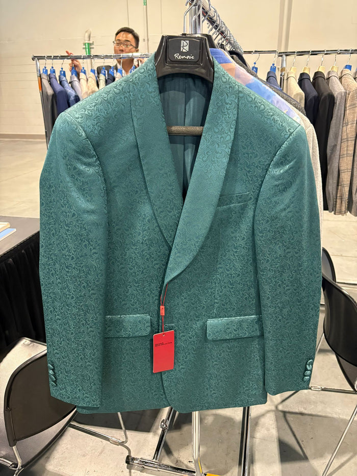 Men’s Teal Green Floral Jacquard Blazer - Slim Fit Tuxedo Jacket for Weddings, Proms, and Parties | USA Men's Outlet