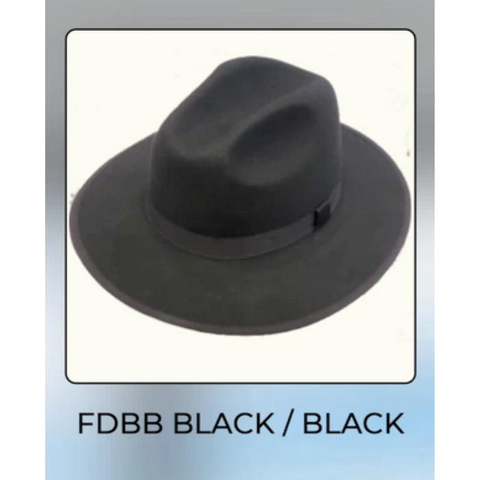 Men’s Black Wide Brim Fedora Hat - Classic Wool Felt Dress Hat with Matching Black Band by USA Men's Outlet