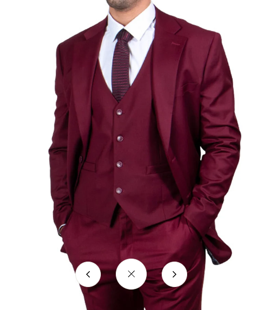 Men’s Stacy Adams Brand Burgundy 3 Piece Suit – Two Button Vested Style church wedding Modern Fit Suit