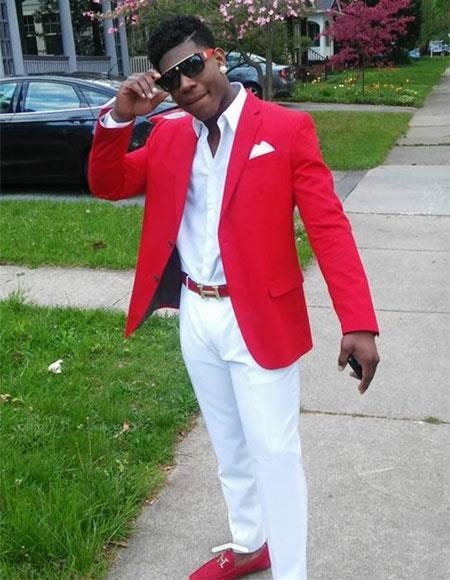 Mens Red Blazer and White Pants Set - Stylish Casual Dress Outfit For New Year Holiday and Christmas Suit by USA Men's Outlet