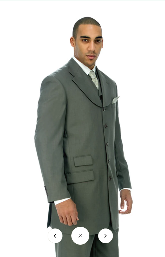 Men’s 1920s Gray Zoot Suit - 4 Buttons Gangster Wide Lapel Long Jacket 3-Piece Suit in Grey Color Classic Fit Pleated Pants USA Men's Outlet