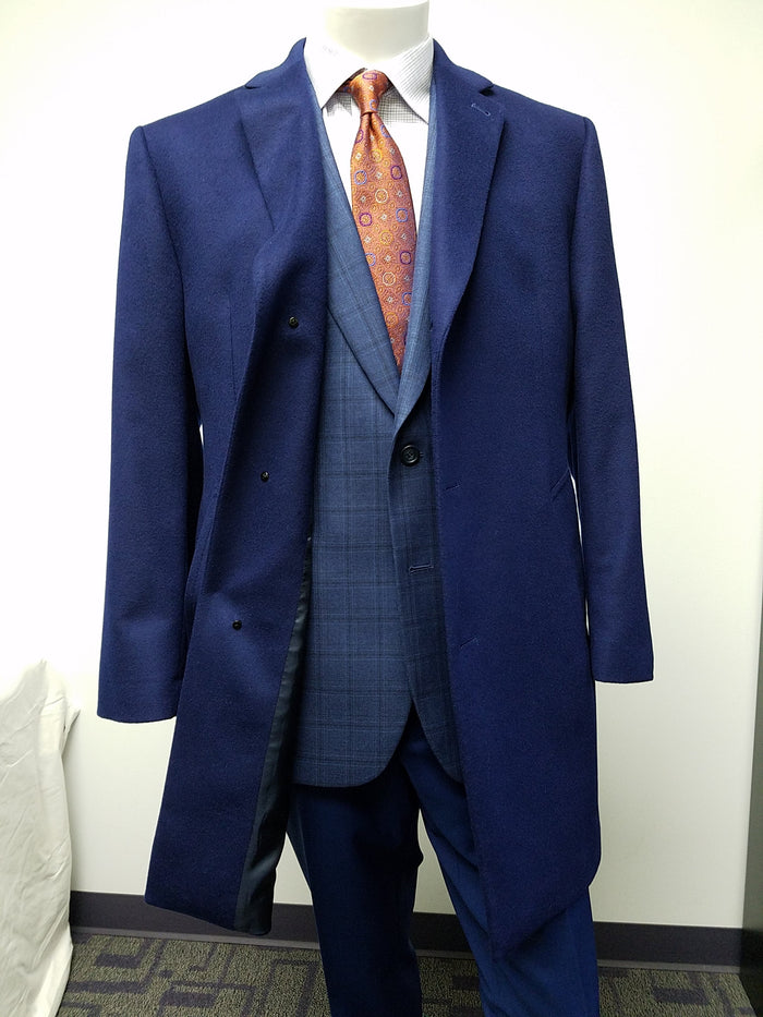 Mens Cobalt Blue Wool and Cashmere Car Coat Overcoat - Classic Winter Topcoat for Indigo Saphire Color (light Navy Dark Royal) by USA Men's Outlet
