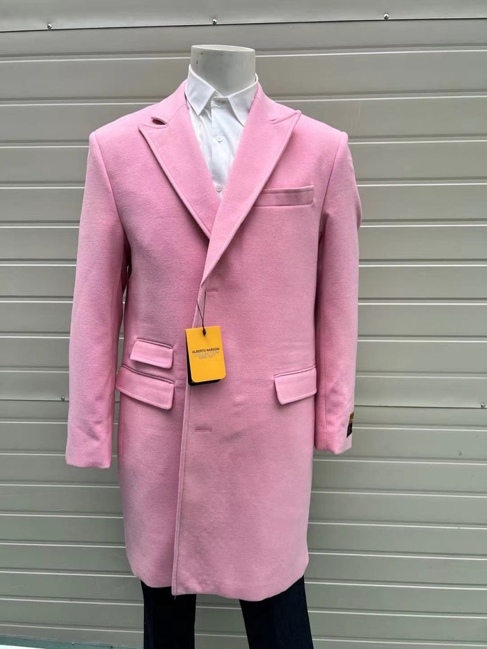 Men’s Pink Wool Blend Long Overcoat - Slim Fit Tailored Winter Coat - Carcoat - Topcoat by USA Men's Outlet