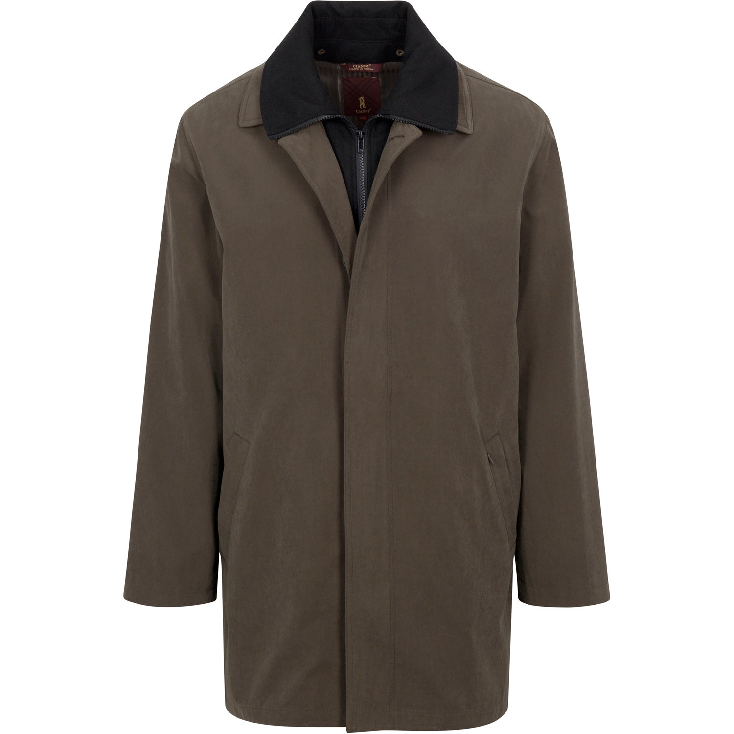 Mens Olive Brown Trench Coat Raincoat – Classic Water Resistant Long Coat with Zip and Button Closure for Business, Travel and Everyday Outerwear