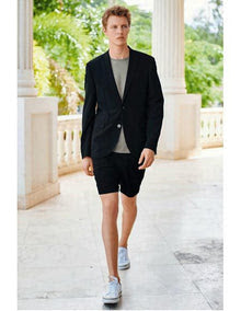 Men’s Black Summer Business Suit with Shorts Pants Set by USA Men's Outlet