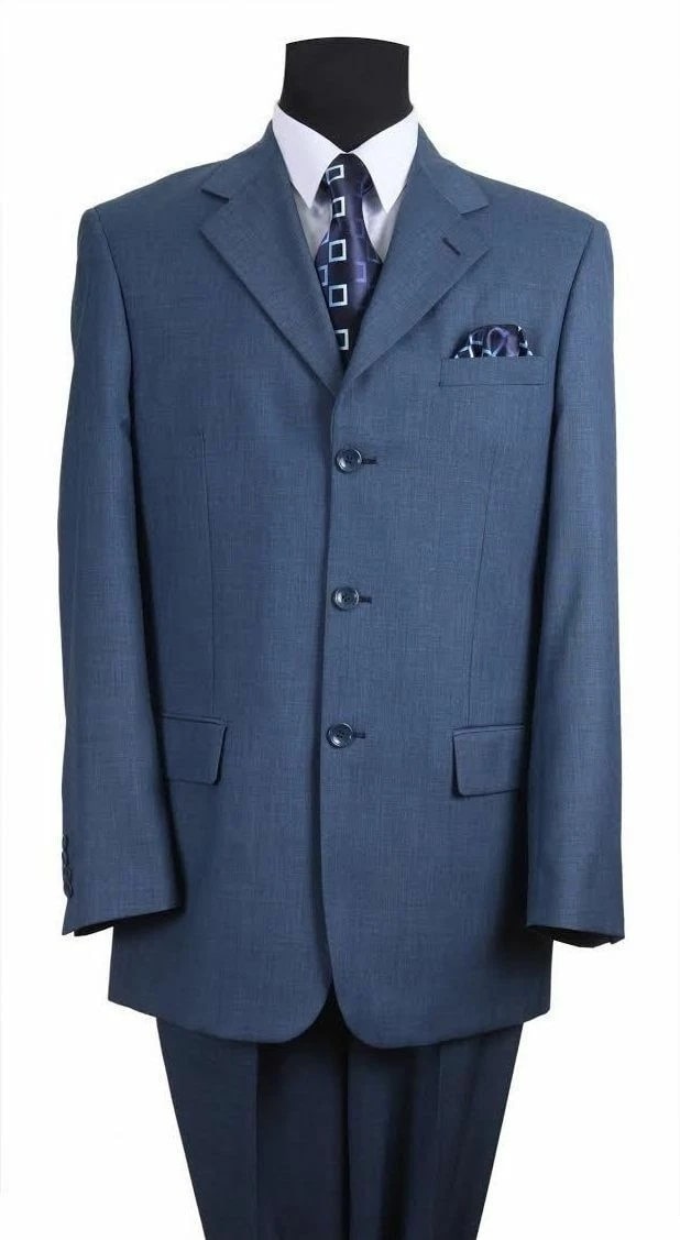 Mens Steel Blue 3-Button Classic Suit - Formal Business Attire with Vest, Tie and Pocket Square by USA Men's Outlet