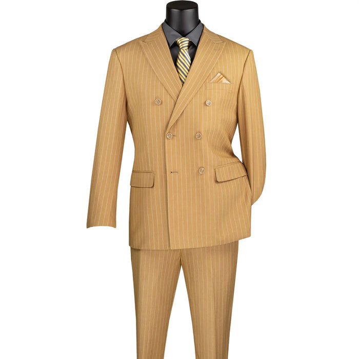 Mens Camel Tan Pinstripe Double-Breasted Suit - Bold 6-Button Modern Vintage Style by USA Men's Outlet