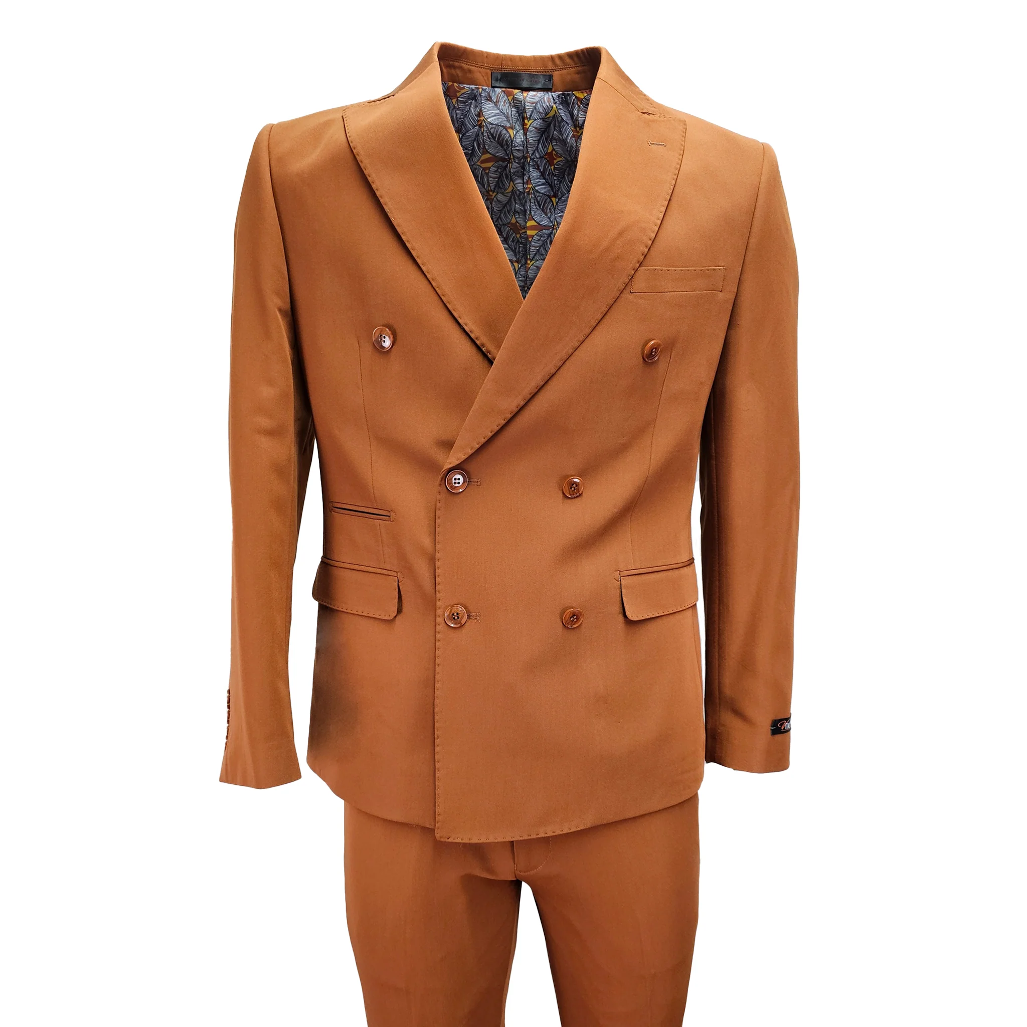 Men’s Vitali Brand Rustish Orange Brown Copper Color Double Breasted Slim Fit Suit USA Men's Outlet
