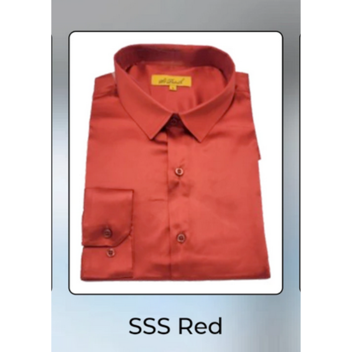 Men’s Red Satin Dress Shirt - Luxury Long Sleeve Formal Shirt for Parties, Weddings, and Business Wear by USA Men's Outlet
