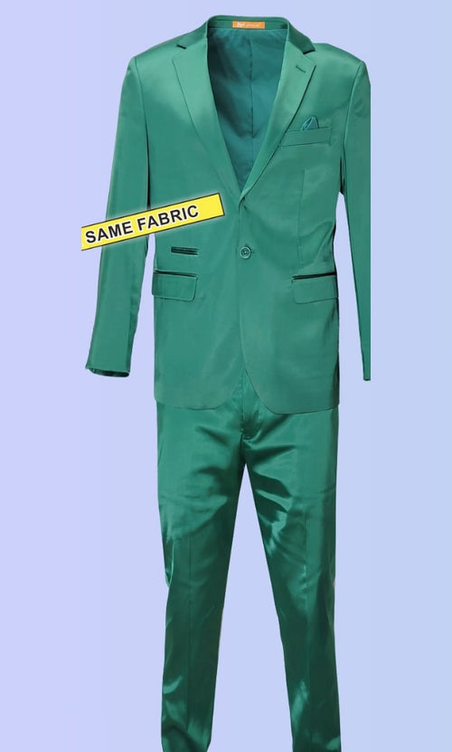 Mens Shiny emerald Green Sateen 2-Piece Slim Fit Suit - Formal Blazer and Pants Set Prom Wedding by USA Men's Outlet