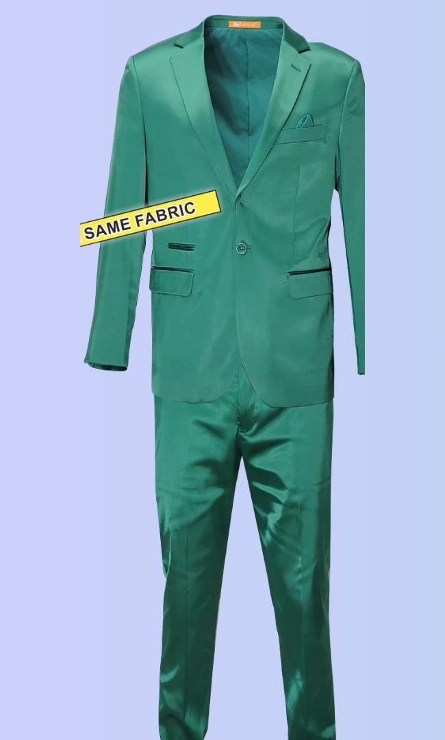 Mens Shiny emerald Green Sateen 2-Piece Slim Fit Suit - Formal Blazer and Pants Set Prom Wedding by USA Men's Outlet