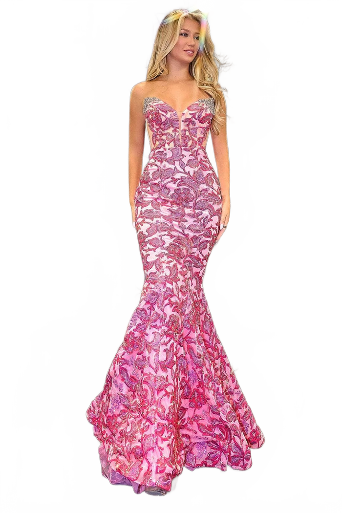 Portia and Scarlett PS24338 - long- Floral Beaded Prom Gown with V-Neck