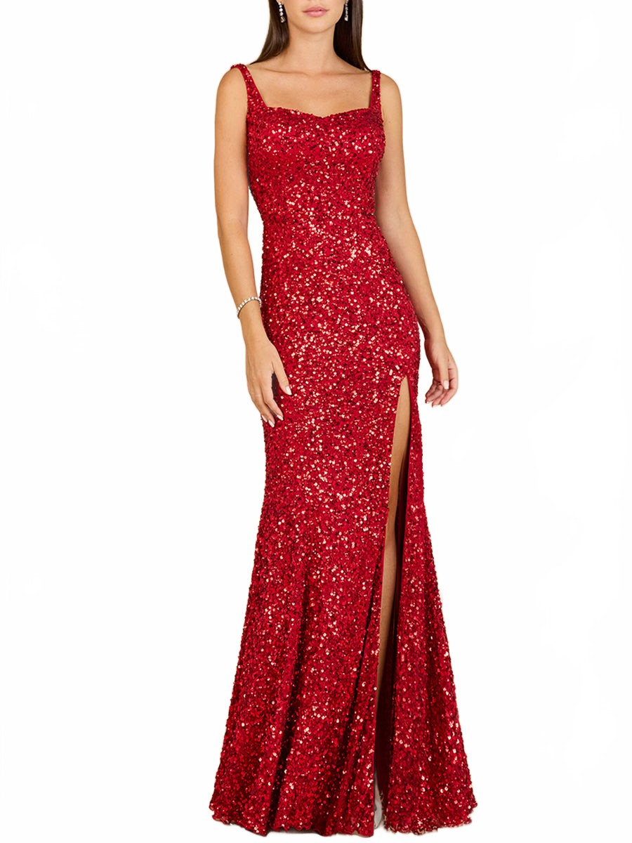 Sweetheart Neckline, Beaded Gown with Slit