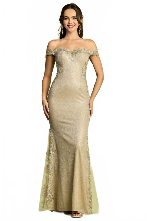 glitter metallic prom dress Adora Design 3118 Mermaid Off-Shoulder elizabeth