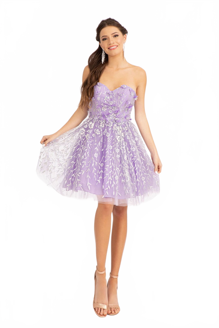 3D Floral Strapless Mesh Dress by Elizabeth KGS1995