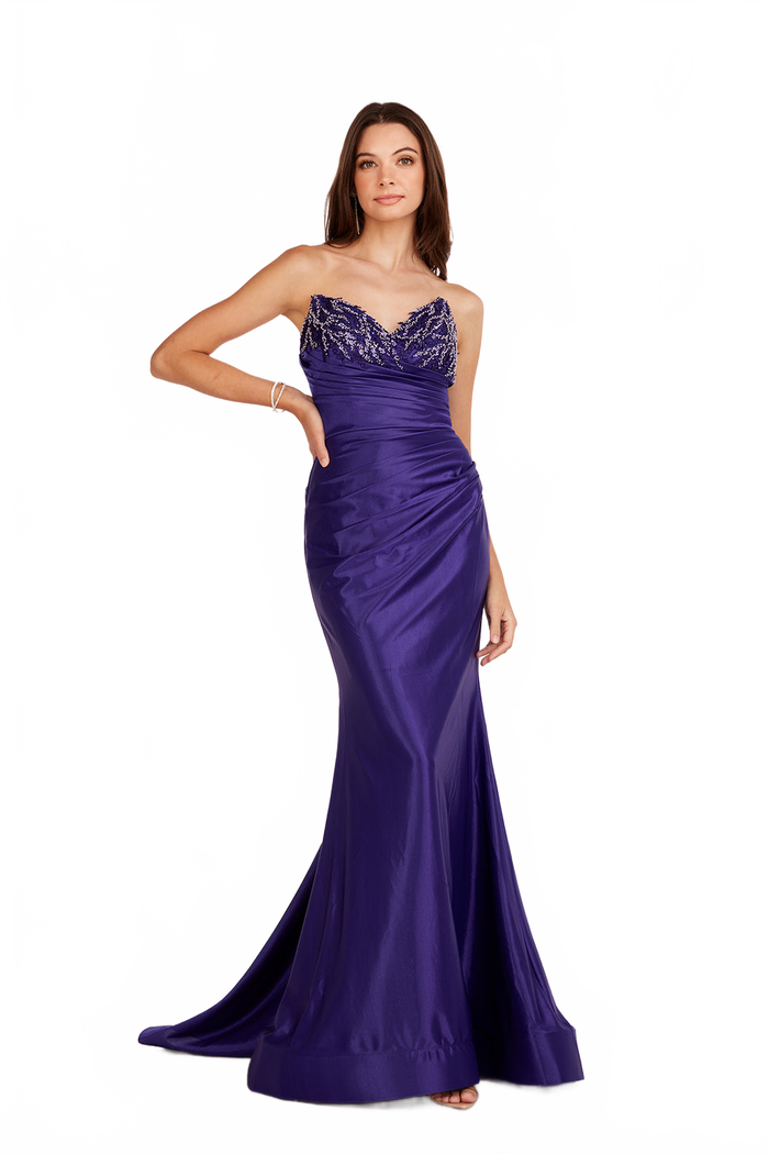Abby Paris 90251 Beaded Strapless Fitted Slit Gown