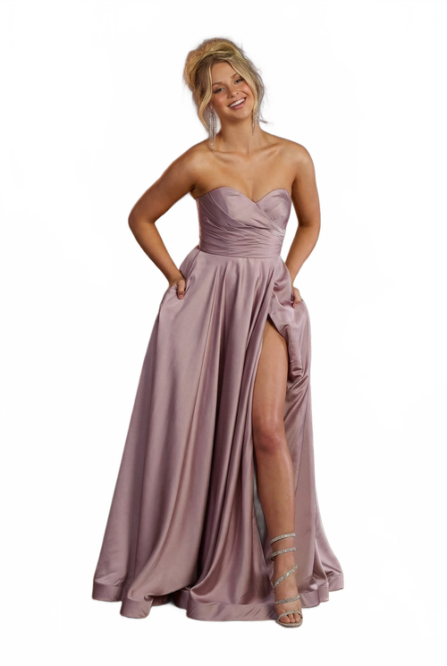 May Queen MQ1846 Strapless A-Line Classy Bridesmaid Satin Dress