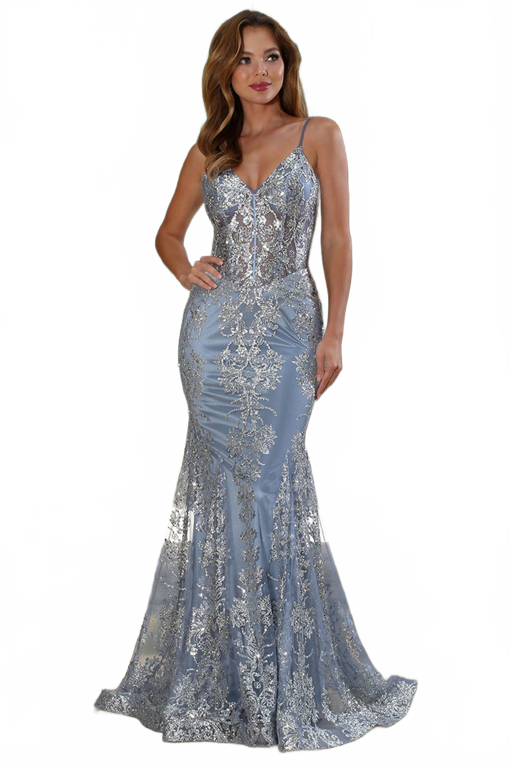 Adora Design 3053N Glitter Applique Mermaid Long Formal Gown