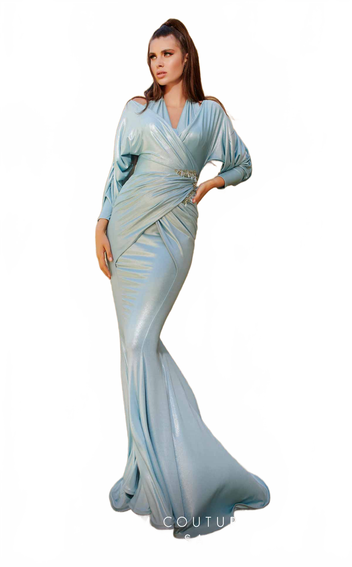 Fouad Sarkis 2756 Draped Metallic Gown