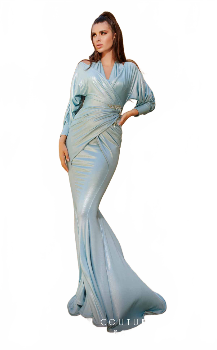 Fouad Sarkis 2756 Draped Metallic Gown