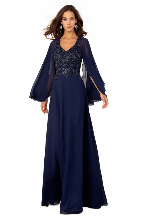 Chiffon Capelet A-line Gown by Lucci Lu 6047W