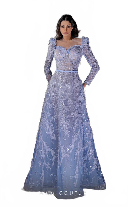 MNM Couture K3974 Blue Fitted Evening Gown