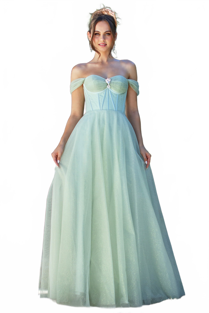 Adora Design 3244 Off-Shoulder Glitter Corset A-Line Prom Dress