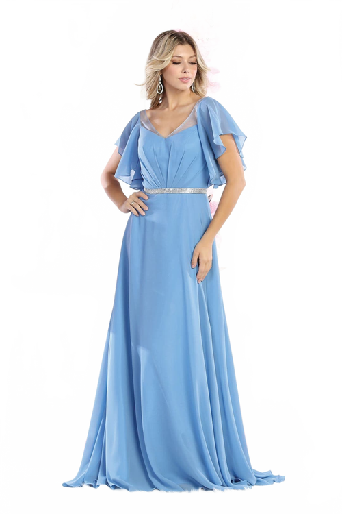 May Queen MQ1972 Bell Sleeve Long Chiffon A-Line Evening Dress