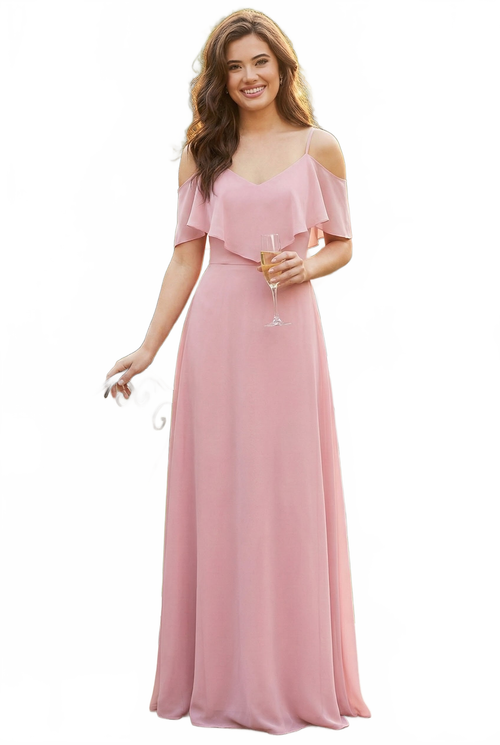 Cold Shoulder Long Simple Elegant Bridesmaid Dress