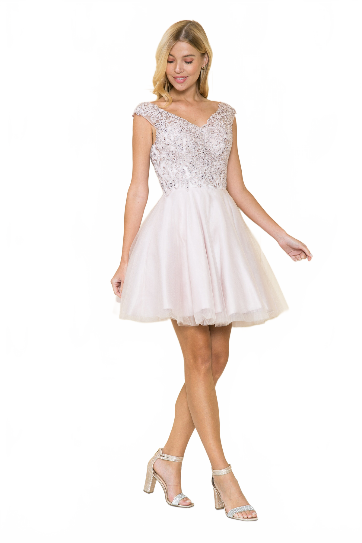 Poly USA 8902 Short Lace Applique A-line Dress