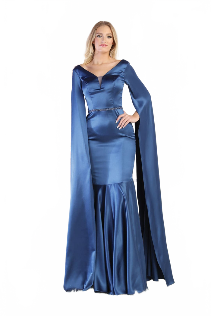 V-Neck Cape Sleeve Mermaid Formal Evening Dress