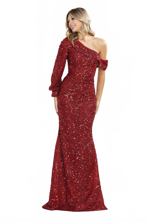 One Sleeve Sequin Prom Dress Long Mermaid Formal Gown