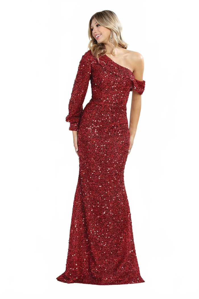 One Sleeve Sequin Prom Dress Long Mermaid Formal Gown