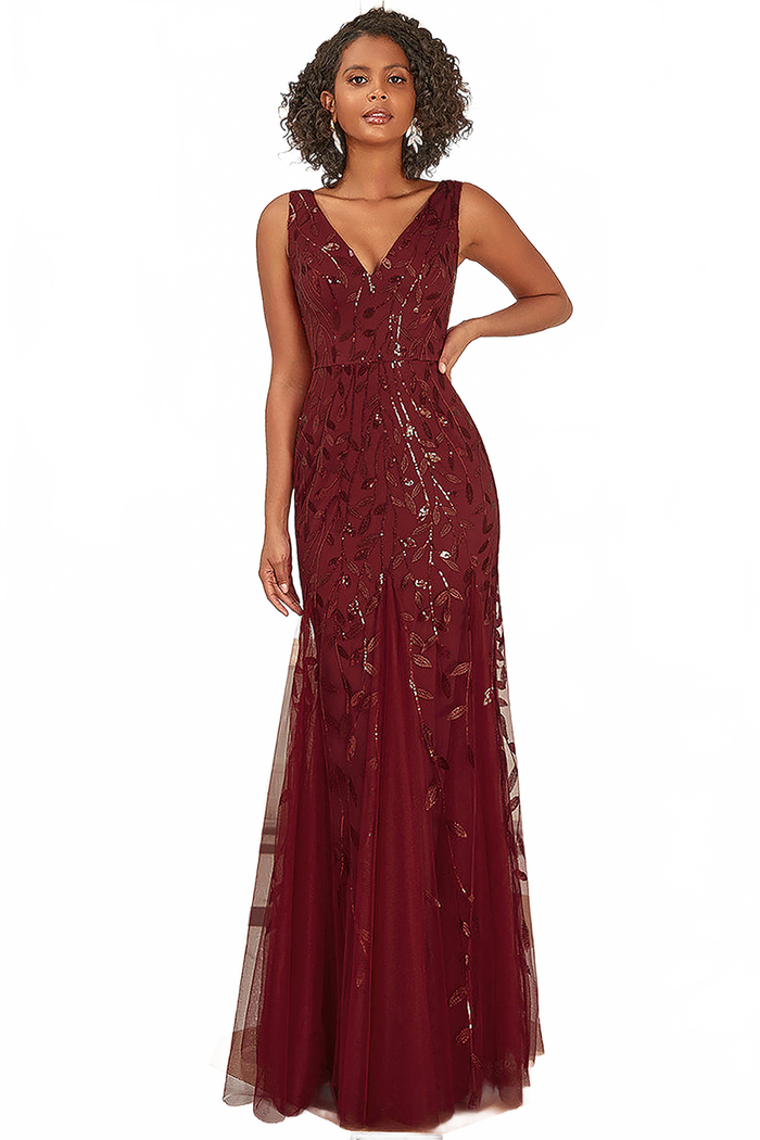 V-Neck Sleeveless Embroidered Tulle A‑Line Evening Gown By Amelia Couture 7886