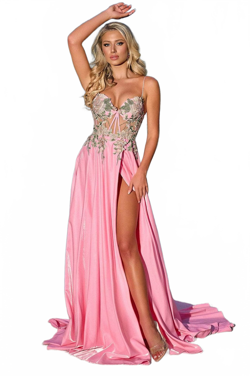Portia and Scarlett PS24258 -long- Floral Embroidered Sweetheart Prom Gown
