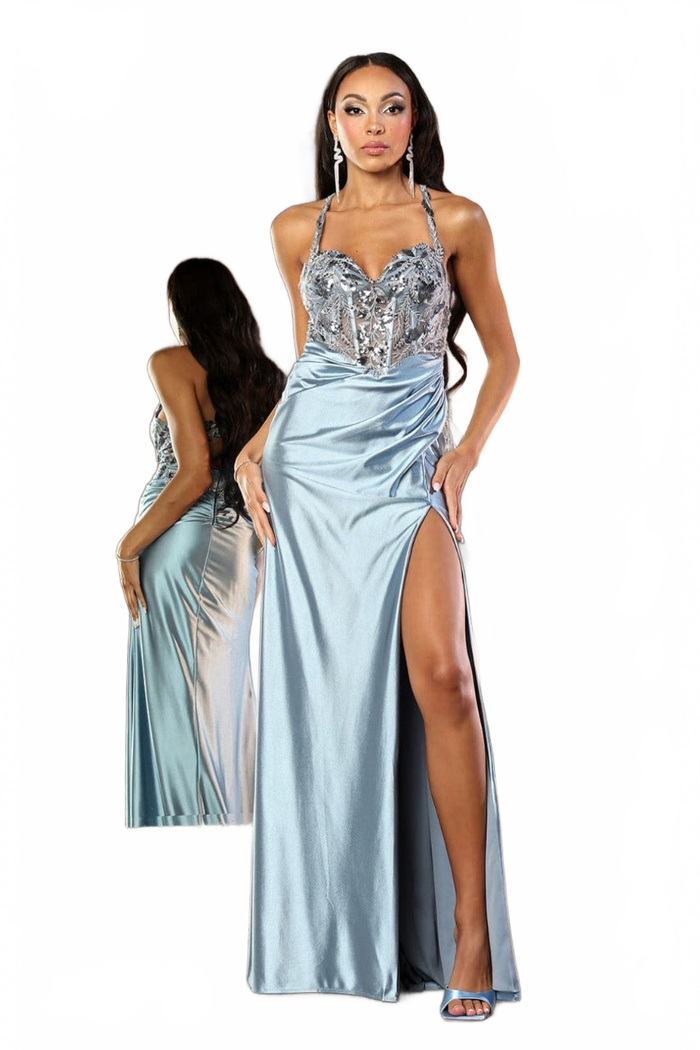 May Queen MQ2006 Cut Out Back Sleeveless Slit Formal Evening Gown