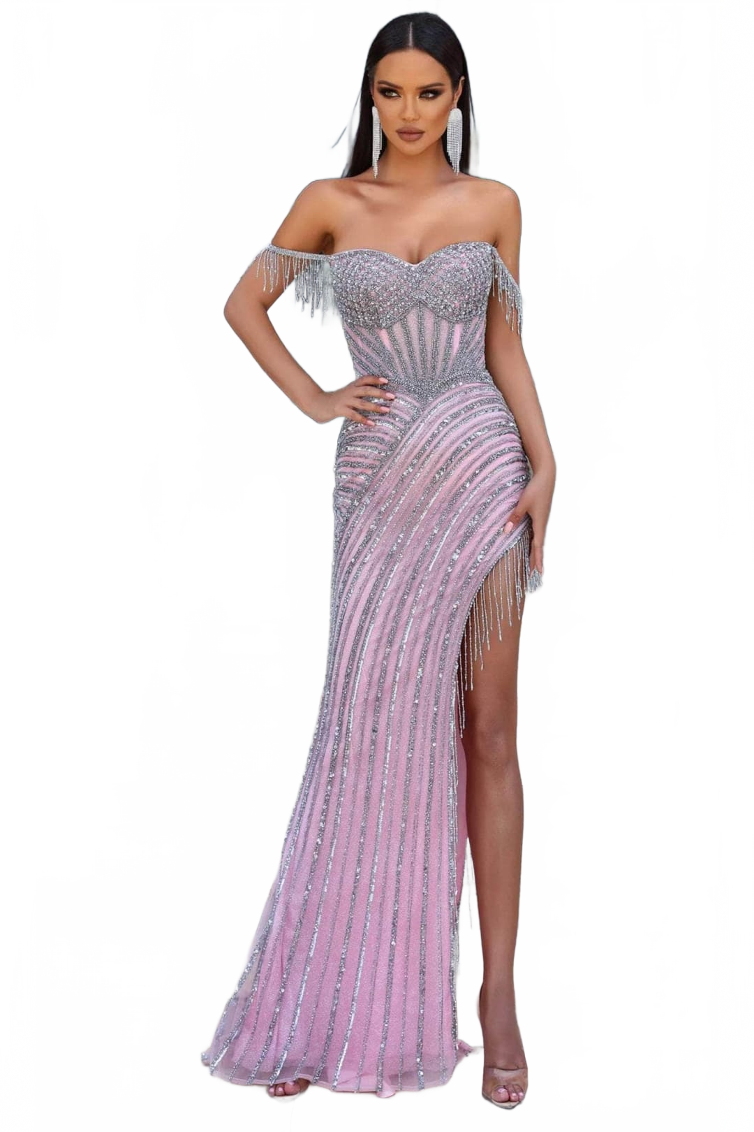 Portia and Scarlett PS23967 -long- Sweetheart Gown with Fringe Detail and Slit