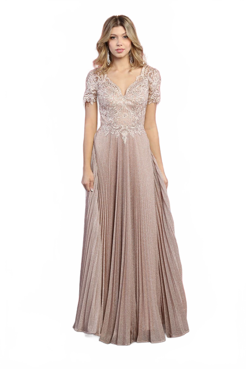 May Queen MQ1902 Short Sleeve Pleated Formal Dress