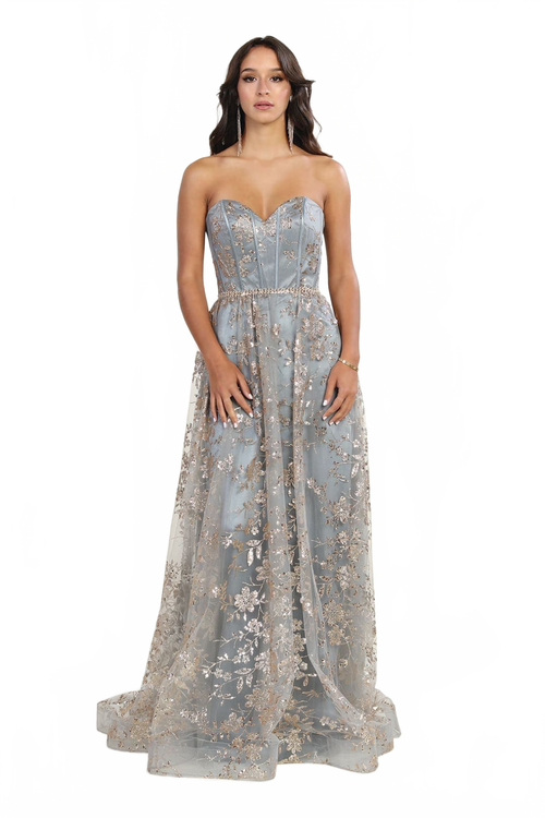 Sweetheart Prom Dress Floral Embroidered Long Strapless Evening Gown-New Collection