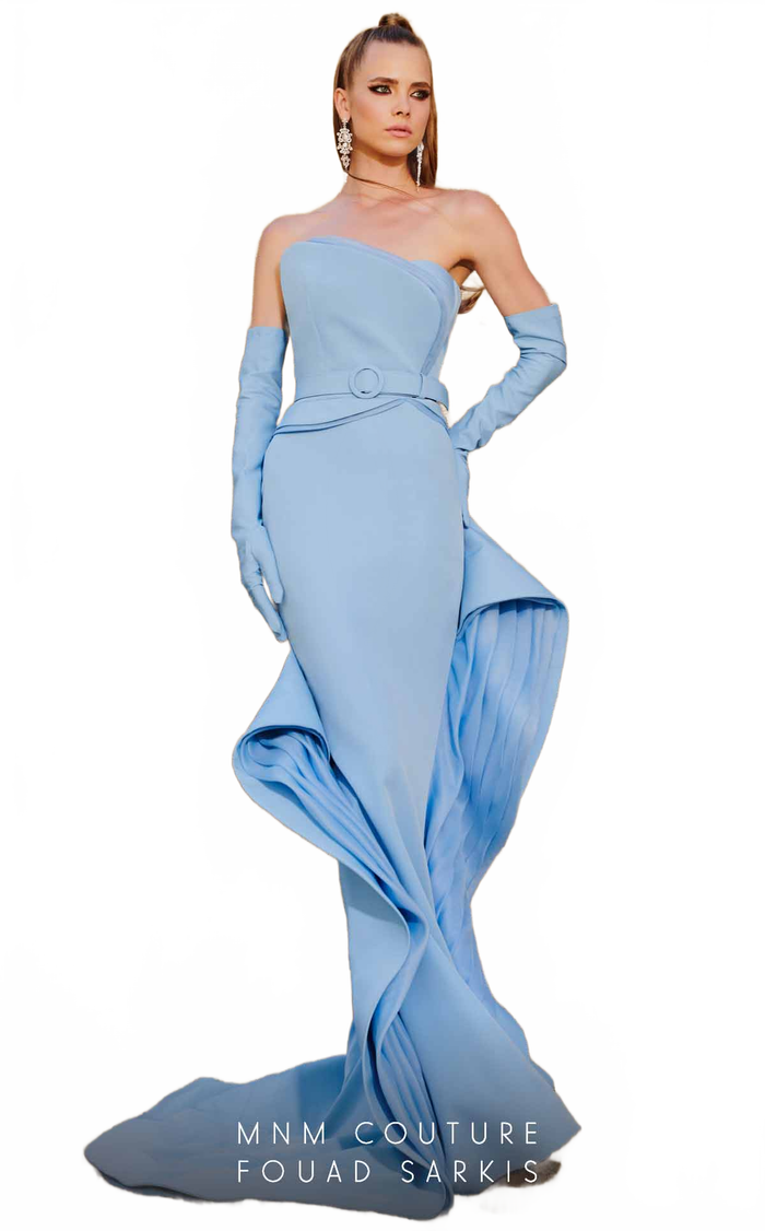 Fouad Sarkis 2755 Strapless Asymmetrical Gown with Belt