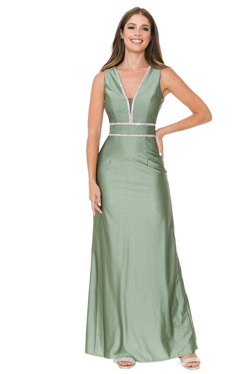 Formal Dress Deep V-Neck Embellished A-Line Prom Gown By Lenovia 5254-New Collection
