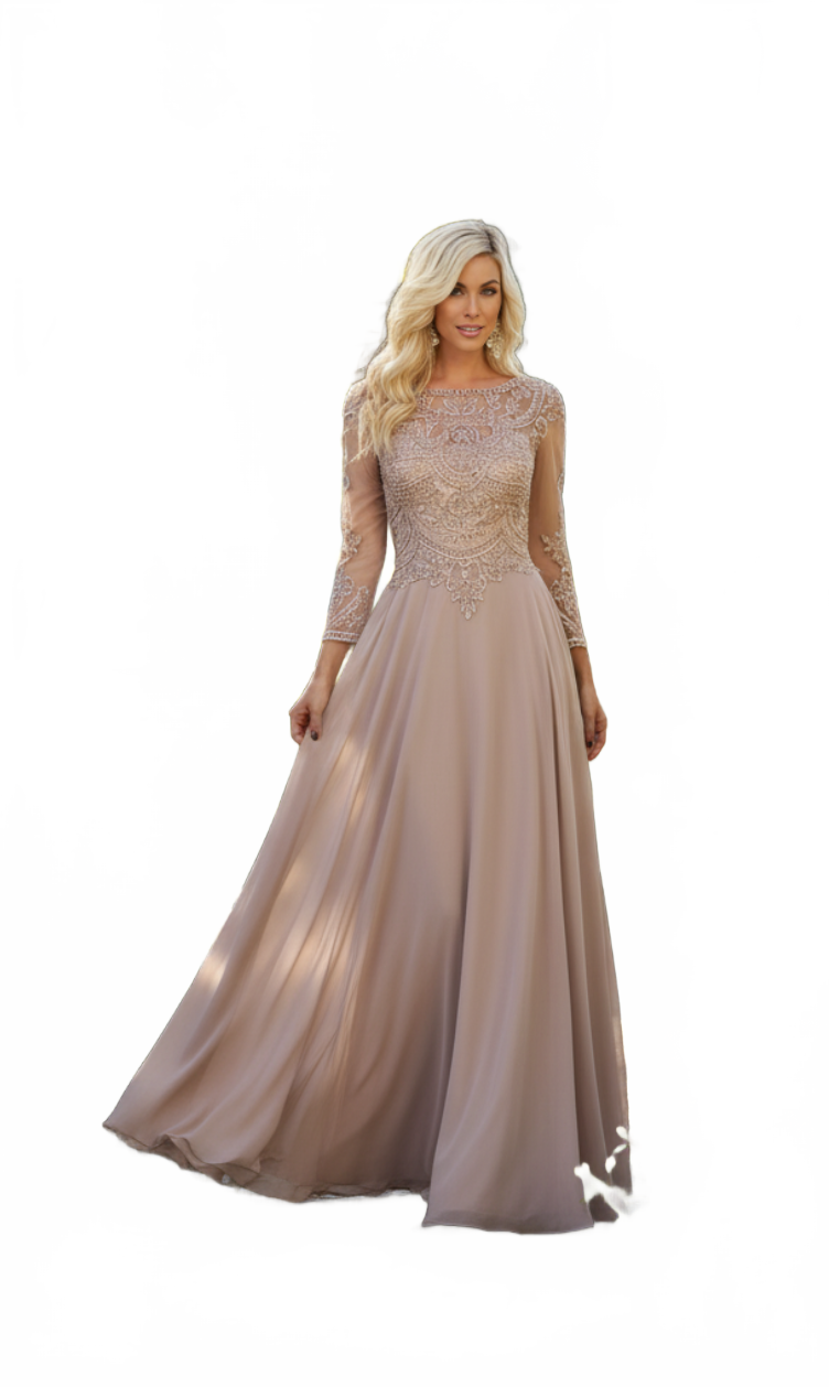 May Queen MQ1615 Long Sleeve A Line Classy Mother of the Bride Gown-New Collection