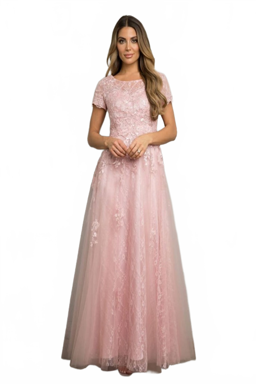 Eva USA 5261 Monochrome Appliqué Tulle Mother of the Bride Gown