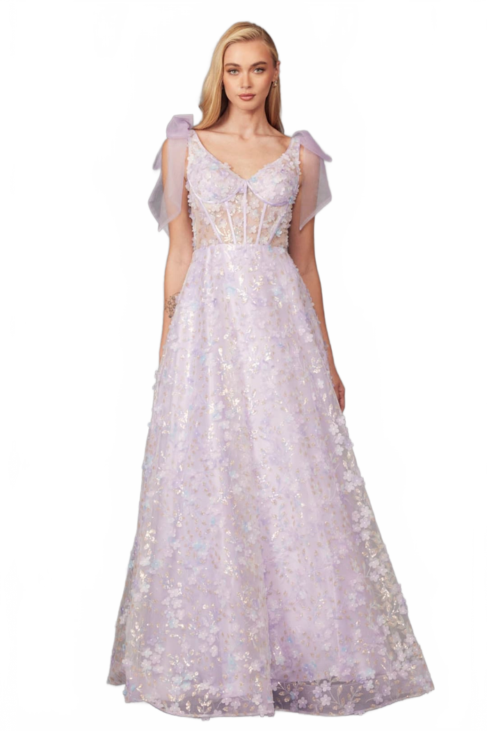 3D Floral Glitter Sleeveless A-line Gown by Juliet JT2439K