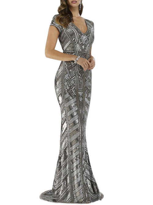 Lara 29540 - Body Con Beaded Silver Petite Dress