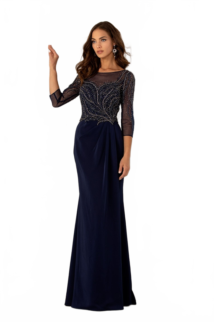 Crepe Fitted Long Sleeve Gown by Lucci Lu 6049W