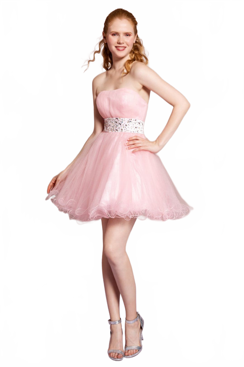 Strapless Jeweled Waistband Cocktail Dress by Elizabeth KGS1053