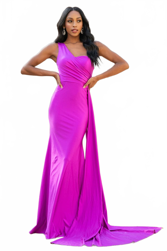 One Shoulder Prom Dress Simple Stretchy Long Bridesmaid Evening Gown