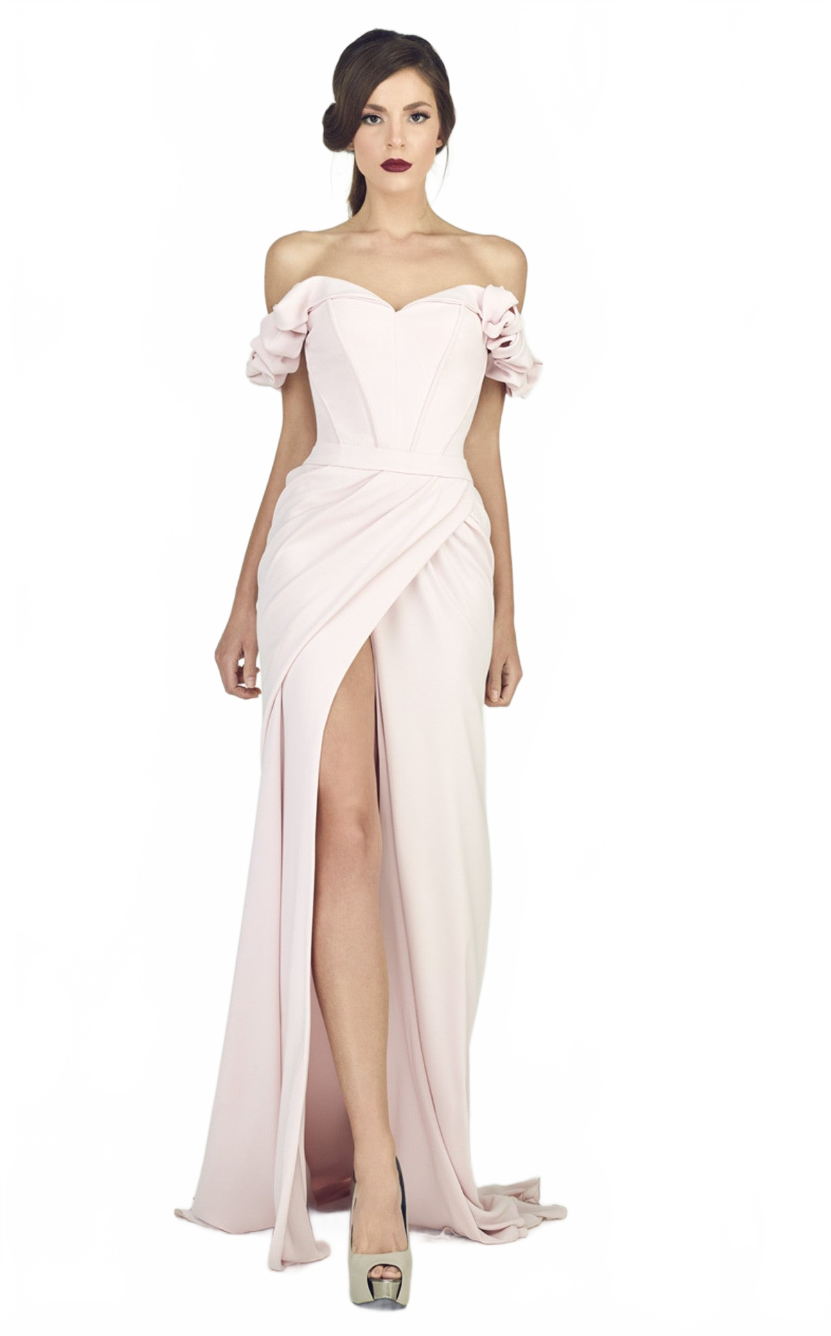 Gaby Charbachy G0665 Off-Shoulder Ruffled Corset Evening Gown